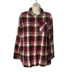 Fat Face Womens Plaid Flannel Button Up Tunic Shirt Red Navy Size 8 US/12 UK